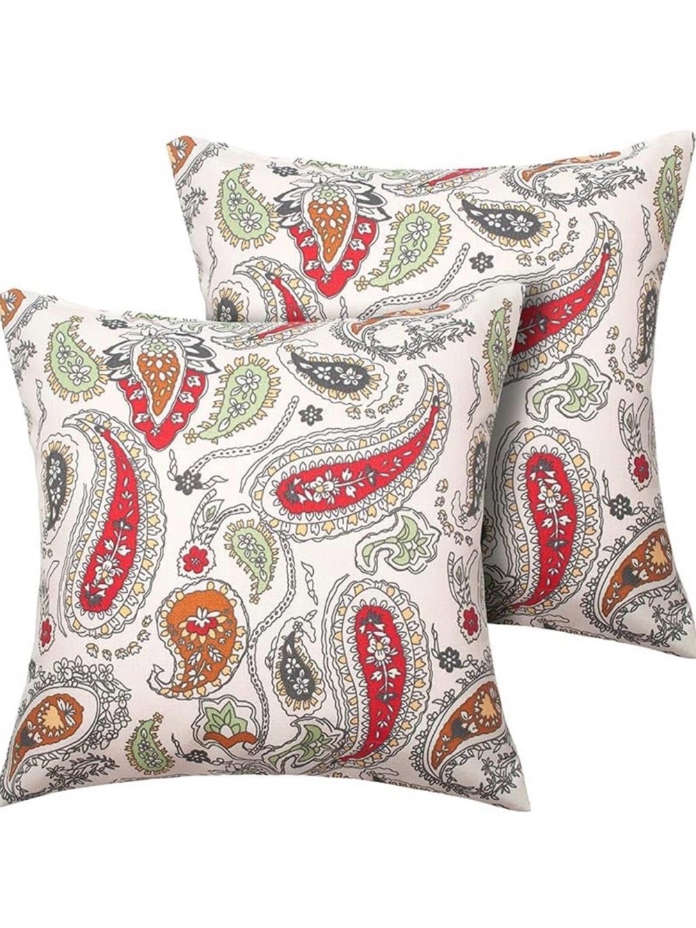 NEW Magpie Fabrics Pack of 2 Red Beige Paisley Outdoor Pillow Covers - 18”x18”